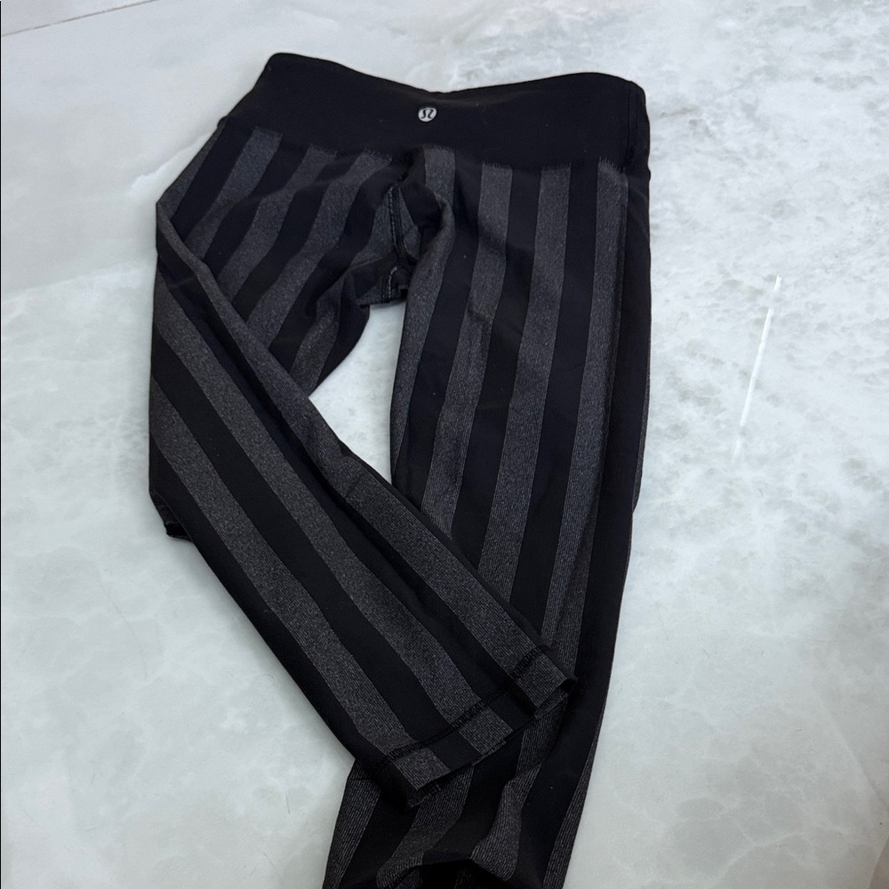lululemon athletica Black and Gray Striped Leggings